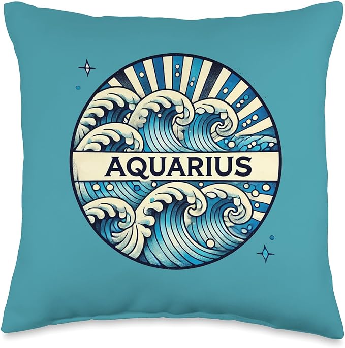 Aquarius Zodiac Art Astrology Sign Design Birthday Throw Pillow - Aquarius Pillow for men