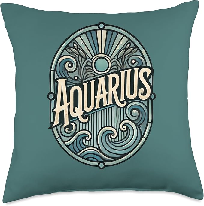 Aquarius Zodiac Art Astrology Sign Design Birthday Throw Pillow - Aquarius Pillow for men