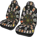 Astrology Wheel and Tarot 2 Pieces of Car Front Seat Cover, Vehicle Seat Protective Cover, Suitable for All Kinds of Cars, Cars, SUV. - Aquarius Car Seat Cover for men