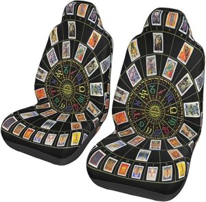Astrology Wheel and Tarot 2 Pieces of Car Front Seat Cover, Vehicle Seat Protective Cover, Suitable for All Kinds of Cars, Cars, SUV. - Aquarius Car Seat Cover for men