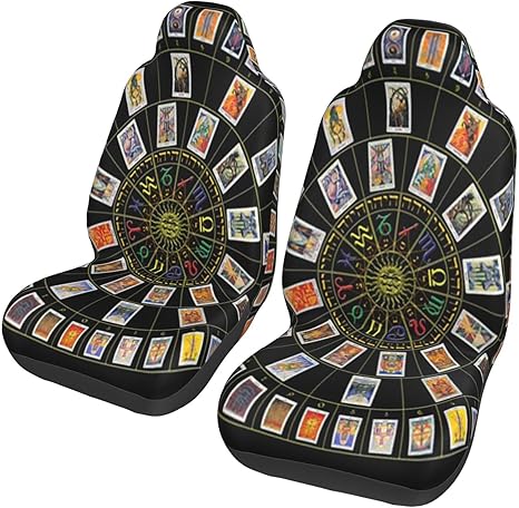 Astrology Wheel and Tarot 2 Pieces of Car Front Seat Cover, Vehicle Seat Protective Cover, Suitable for All Kinds of Cars, Cars, SUV. - Aquarius Car Seat Cover for men