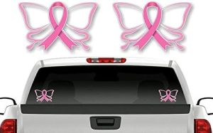 4 Cancer Butterflies Ribbon 6'' & 3" Decal Set Leukemia Cancers Survivor Butterfly Gifts Women Vehicle Vinyl Decals Car SUV Truck Stickers (4 Decal Set - Pink Ribbon) - Cancer Car Accessories for men
