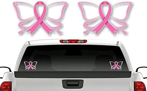 4 Cancer Butterflies Ribbon 6'' & 3" Decal Set Leukemia Cancers Survivor Butterfly Gifts Women Vehicle Vinyl Decals Car SUV Truck Stickers (4 Decal Set - Pink Ribbon) - Cancer Car Accessories for men