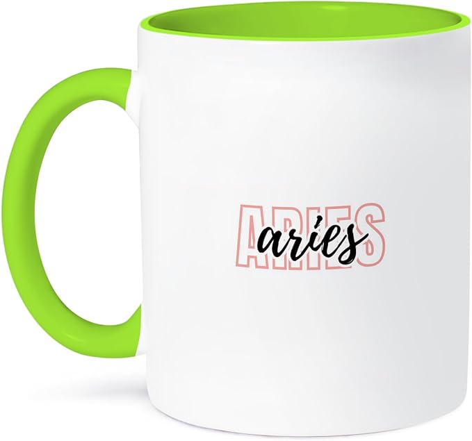 3dRose, Zodiac Sign - Aries Text, 11oz Two-Tone Green Mug - Aries Mug for men
