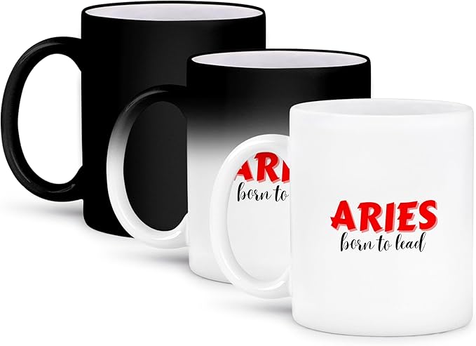 3dRose, Zodiac Sign - Aries - Born To Lead Text, 11oz Magic Transforming Mug - Aries Mug for men