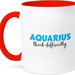 3dRose, Zodiac Sign - Aquarius - Think Differently Text, 11oz Two-Tone Red Mug - Aquarius Mug for men
