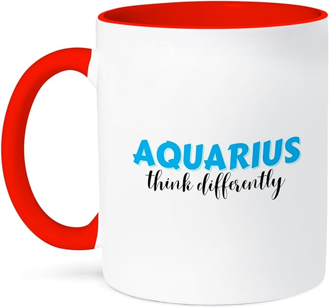 3dRose, Zodiac Sign - Aquarius - Think Differently Text, 11oz Two-Tone Red Mug - Aquarius Mug for men