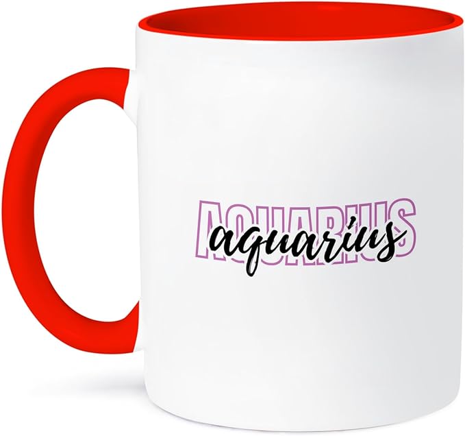 3dRose, Zodiac Sign - Aquarius Text, 15oz Two-Tone Red Mug - Aquarius Mug for men