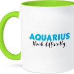 3dRose, Zodiac Sign - Aquarius - Think Differently Text, 15oz Two-Tone Green Mug - Aquarius Mug for men