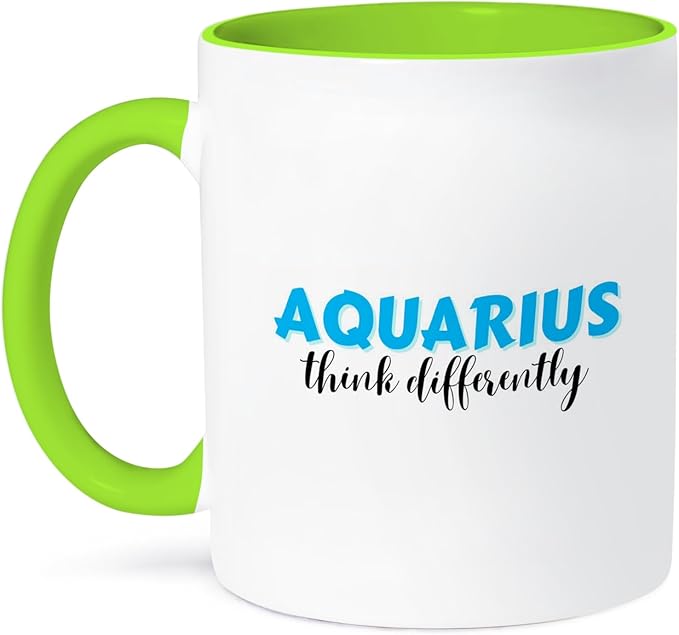 3dRose, Zodiac Sign - Aquarius - Think Differently Text, 15oz Two-Tone Green Mug - Aquarius Mug for men