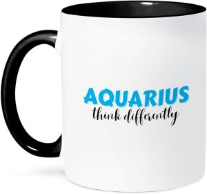 3dRose, Zodiac Sign - Aquarius - Think Differently Text, 11oz Two-Tone Black Mug - Aquarius Mug for men