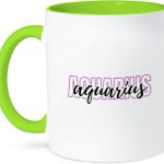 3dRose, Zodiac Sign - Aquarius Text, 11oz Two-Tone Green Mug - Aquarius Mug for men