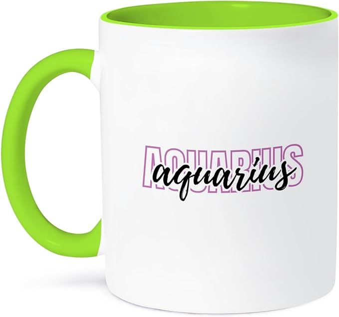 3dRose, Zodiac Sign - Aquarius Text, 11oz Two-Tone Green Mug - Aquarius Mug for men