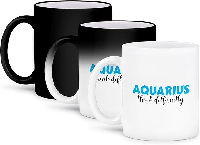 3dRose, Zodiac Sign - Aquarius - Think Differently Text, 11oz Magic Transforming Mug - Aquarius Mug for men