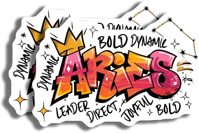 Aries Zodiac Stickers - Astro Sign Design - Bold Dynamic Art - Astrology Enthusiast - Horoscopes Stickers - Celestial Themed - 2 Pack - 5" On Longest Side - Made in USA - PLDFS4588 - Aries Sticker for men