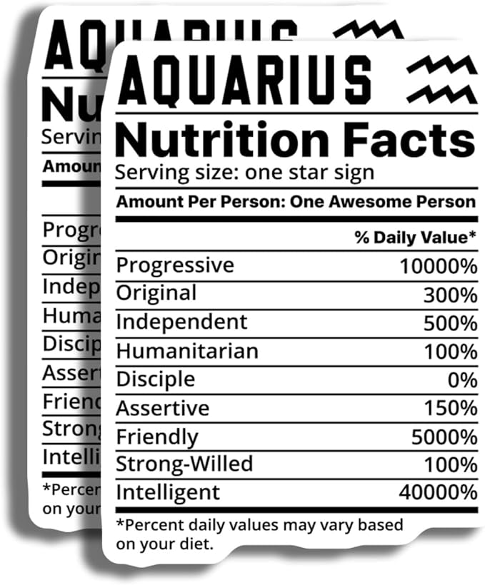 Aquarius Nutrition Facts Stickers - Zodiac Humor Decor - Astrology Sign - 2 Pack - 5" On Longest Side - Made in USA - PLDFS4586 - Aries Sticker for men