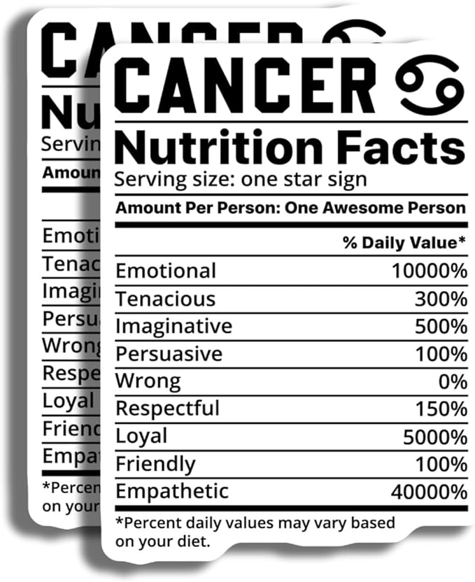 Cancer Zodiac Stickers - Star Sign Stickers - Astrology Stickers - 2 Pack - 5" On Longest Side - Made in USA - PLDFS4645 - Cancer Car Accessories for men