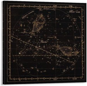 Pisces Zodiac Sign Art, Old Russian Astronomy Chart, Star Constellation Illustration, Vintage Style Print Living Room Bedroom Canvas Wall Art Decoration Canvas Poster Bedroom Decor Sports Landscape Of - Pisces Canvas for men