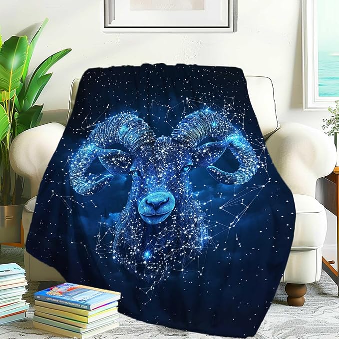 Aries Blanket, Starry Blue Starry Sky Design, Cozy Soft Throw for Bed, Couch, Home Decor, Gift for Astrology and Zodiac Lovers, Unique Nature Gift for Men, Women, 50"x40" - Aries Blanket for men