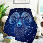 Aries Cosmic Ram Blanket, Glowing Star Pattern, Gift for Men and Women, Astrology Starry Sky, Soft Cozy Throw for Adults, Kids, Bed, Couch, Travel Gift, 60"x50" - Aries Blanket for men