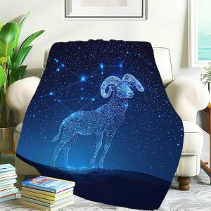 Aries Zodiac Starry Sky Blanket, Ram Shaped, Deep Blue Celestial Star Map, Soft Cozy Throw for Couch, Bed, Home Decor, Gift for Astrology Enthusiasts, 60"x50" - Aries Blanket for men