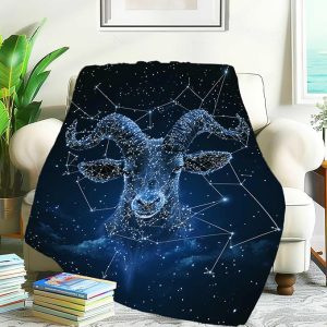 Aries Star Blanket, Celestial Ram Zodiac Design, Cosmic Night Sky Theme, Soft Cozy Throw for Bed, Couch, Astrology Lovers Gift for Men and Women, 50"x40" - Aries Blanket for men