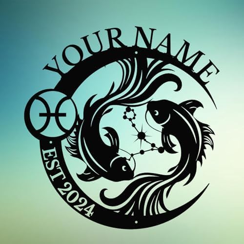 Custom The Zodiac Metal Sign,Constellation Personalized Name, Led Lights Funny Vintage Metal Signs,Wall Art Decor Outdoor (Pisces) - Pisces Canvas for men