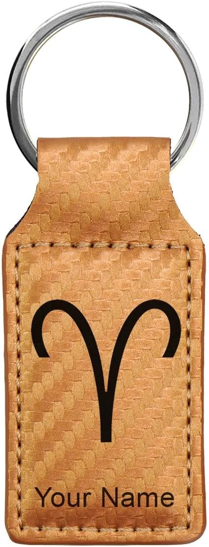 Rectangle Keychain, Zodiac Sign Aries, Personalized Engraving Included - Aries Ring for men
