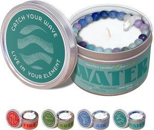 Zodiac Water Pisces Cancer Scorpio Gifts for Women, 45 Hour Burn, Zodiac Astrology Gifts Meditation Candle Healing with Crystals, Spiritual Manifestation Crystal Candle Healing Stones Bracelet - Scorpio Products for men