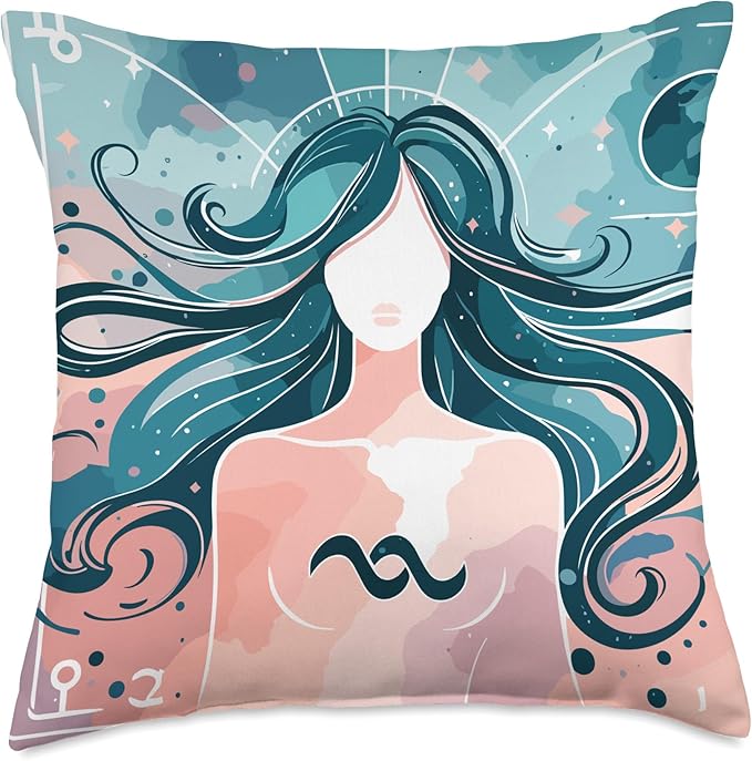 Aquarius Goddess Constellation Zodiac Star Sign Birthday Throw Pillow - Aquarius Pillow for men