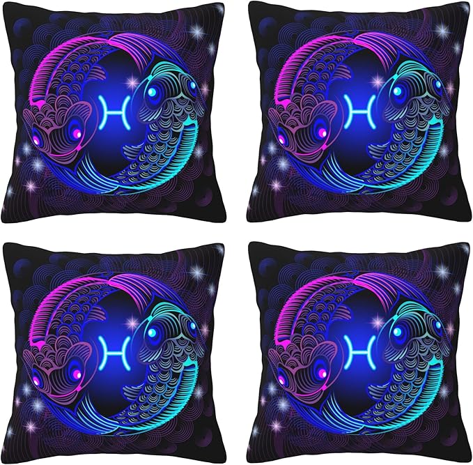 Constellation Zodiac Sign Pisces Set of 4 Pillow Covers Outdoor Decorative Pillow Case for Couch Bed Sofa Cushion Home Decor 12"x12" - Pisces Home Decor for men