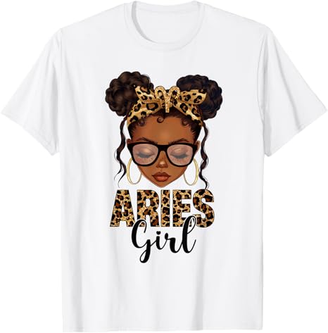 Aries Girl Messy Bun Zodiac Sign Birthday Black Girl T-Shirt - Aries T-Shirt for men