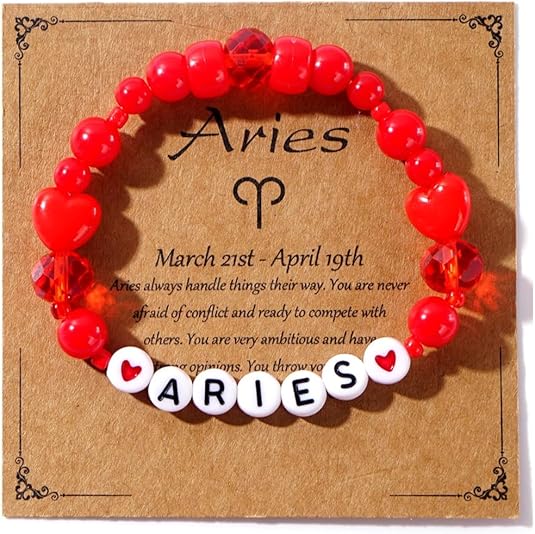 Cute Crystal Zodiac Bracelets for Women Her Luck 12 Constellations Inspiration Colorful Heart Star Beads Bracelet Bohemian Birthday Zodiac Gifts Horoscope Spiritual Bracelet - Aries Bracelet for men