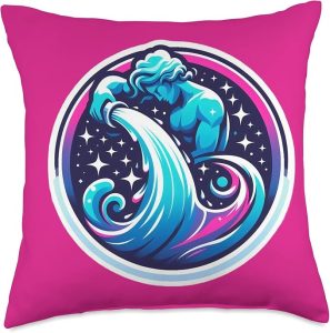 Vintage Aquarius Zodiac Design Retro Birthday Horoscope Throw Pillow - Aquarius Pillow for men
