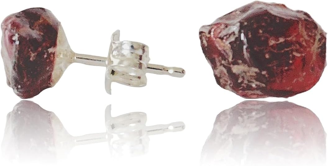 NEW Valor 835 Raw Garnet Stud Earrings for Men, Red Stone Earrings, January Birthstone Gift, 0925 Sterling Silver Studs, Gift for Men - Aries Earrings for men