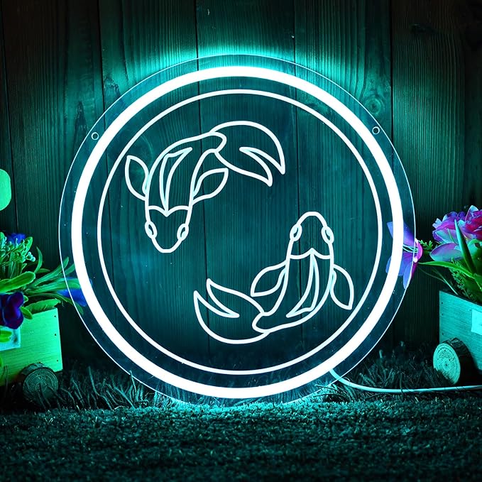 The Zodiac Horoscope Neon Sign, Pisces Zodiac Neon Sign - 12.6"x12.6" Ice Blue LED Wall Art with Dimmable Glow | USB-Powered Astrology Gift for Bedroom & Home Decor - Pisces Canvas for men