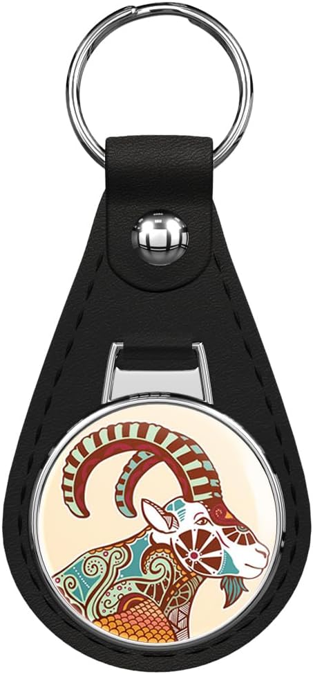 Aries Zodiac Symbol Astrology Sign Car Black Leather Key Chain Keychain Silver Ring - Aries Keychain for men