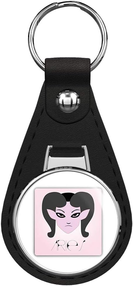 Aries Zodiac Symbol Astrology Sign Black Leather Key Chain Keychain Silver Ring - Aries Keychain for men