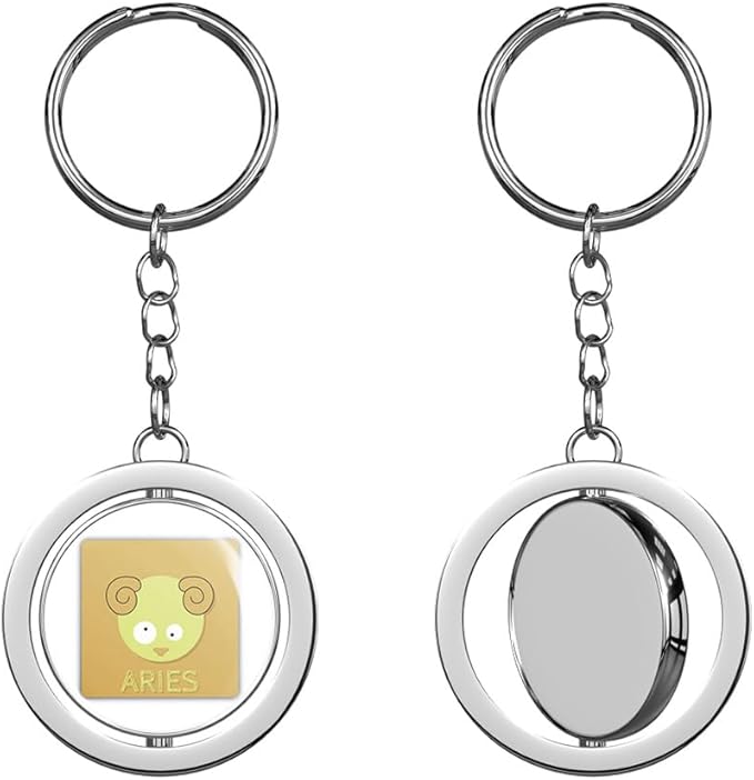 Aries Zodiac Symbol Astrology Sign Round Spinning Stainless Steel Metal Key Chain Keychain Ring Double Sided Deisgn - Aries Keychain for men