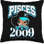 Pisces 2009 Afro Queen Zodiac Birthday Gifts Throw Pillow - Pisces Pillow for men