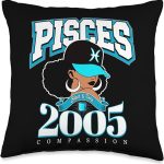 Pisces 2005 Afro Queen Zodiac Birthday Gifts Throw Pillow - Pisces Pillow for men