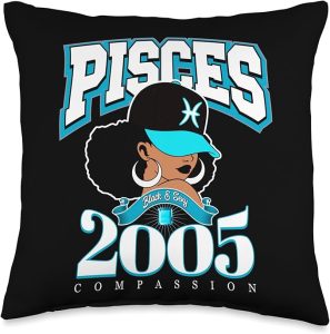 Pisces 2005 Afro Queen Zodiac Birthday Gifts Throw Pillow - Pisces Pillow for men