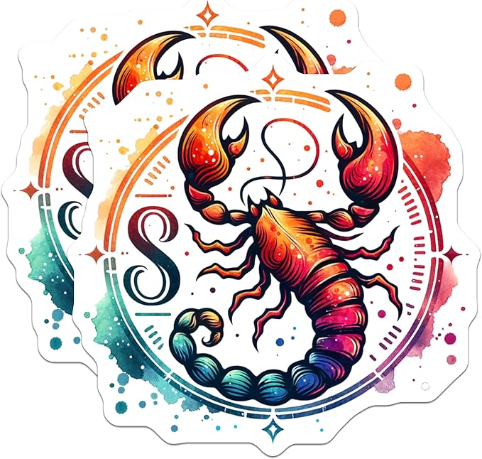 (2 Pack) Scorpion Zodiac Stickers - Astrology Stickers - Scorpio Sign Decal - 5" On Longest Side - Sticks to Smooth Flat Surfaces - Made in USA - BMCS6899 - Scorpio Sticker for men
