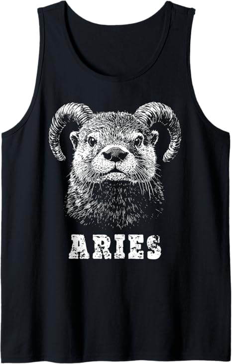 Funny Vintage Minimalist Line Art Otter as Aries Zodiac Sign Tank Top - Aries T-Shirt for men
