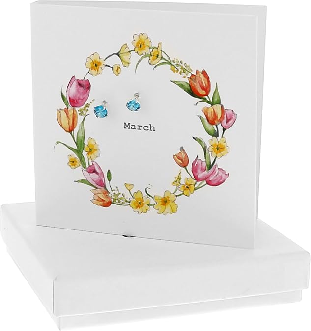 March - Earring 3.25" x 3.25" Greeting Card Jewelry Accessory Aquamarine Pisces Aries Zodiac Birthday Celebration Gift Set - Aries Earrings for men