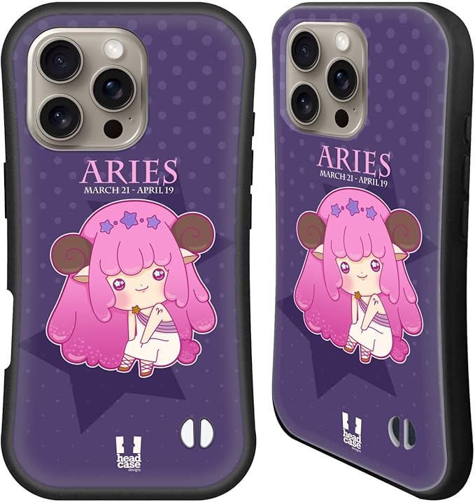 Head Case Designs Aries Kawaii Zodiac Signs Hybrid Case Compatible with Apple iPhone 16 Pro - Aries Phone Case for men