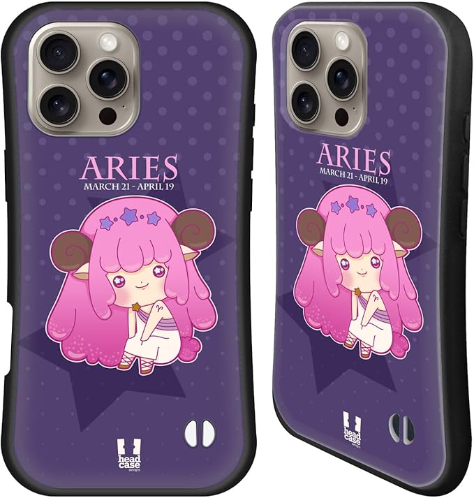 Head Case Designs Aries Kawaii Zodiac Signs Hybrid Case Compatible with Apple iPhone 16 Pro Max - Aries Phone Case for men