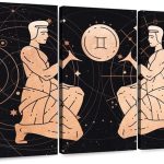 Elephant Stock - Gemini Zodiac Sign Wall Art - Horizontal Multi Panel Canvas - 3 Piece Living Room Wall Decor - Digital Art Religion And Spirituality Multi Piece Wall Art - Black And Orange Decor - 33" x 20" - Gemini Canvas for men