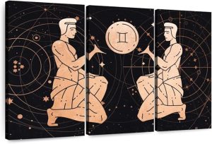 Elephant Stock - Gemini Zodiac Sign Wall Art - Horizontal Multi Panel Canvas - 3 Piece Living Room Wall Decor - Digital Art Religion And Spirituality Multi Piece Wall Art - Black And Orange Decor - 33" x 20" - Gemini Canvas for men