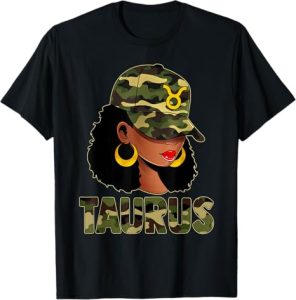 Taurus Queen Camouflage Black Woman Cap Zodiac Sign T-Shirt - Taurus for men